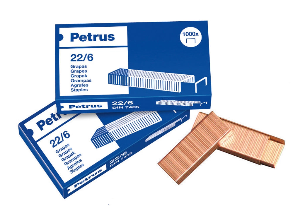 Grapas petrus nº 22/6 cobreadas caja de 1000 unidadesGrapas petrus nº 22/6 cobreadas caja de 1000 unidades