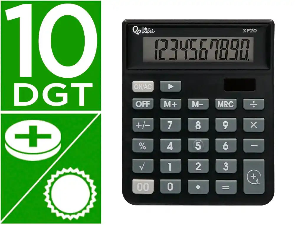 Calculadora liderpapel sobremesa xf20 10 digitos solar y pilas color negro 127x105x24 mm