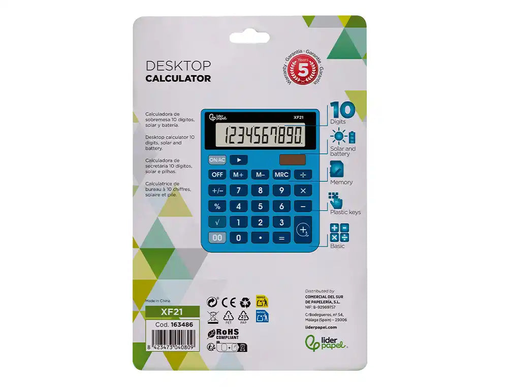 Calculadora liderpapel sobremesa xf20 10 digitos solar y pilas color negro 127x105x24 mm