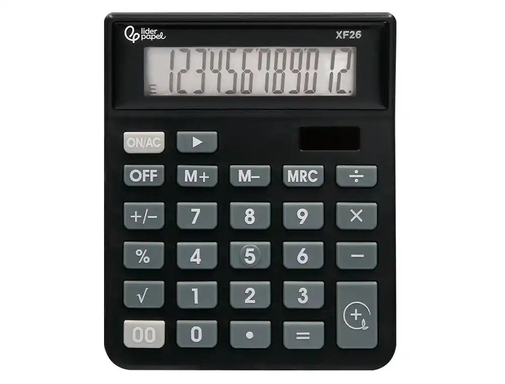 Calculadora liderpapel sobremesa xf26 12 digitos solar y pilas color negro 127x105x24 mm