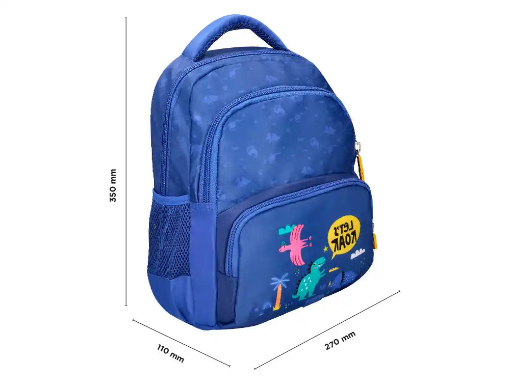 Mochila escolar multibolsillo infantil azul dino 350x110x270 mm