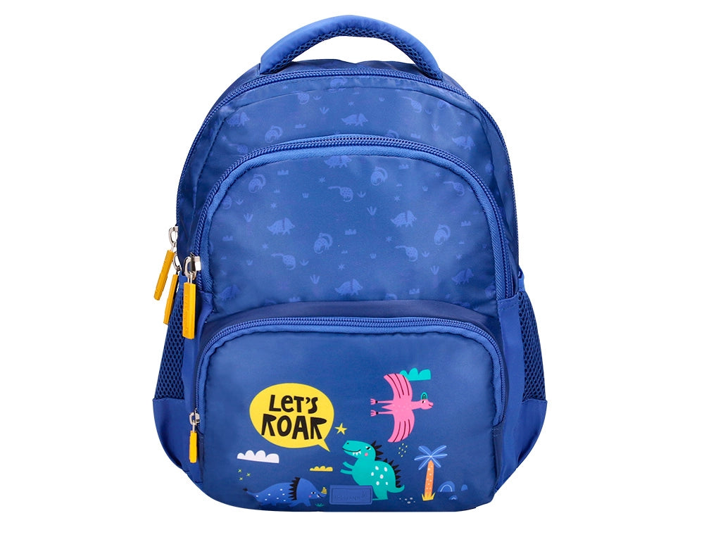 Mochila escolar multibolsillo infantil azul dino 350x110x270 mm