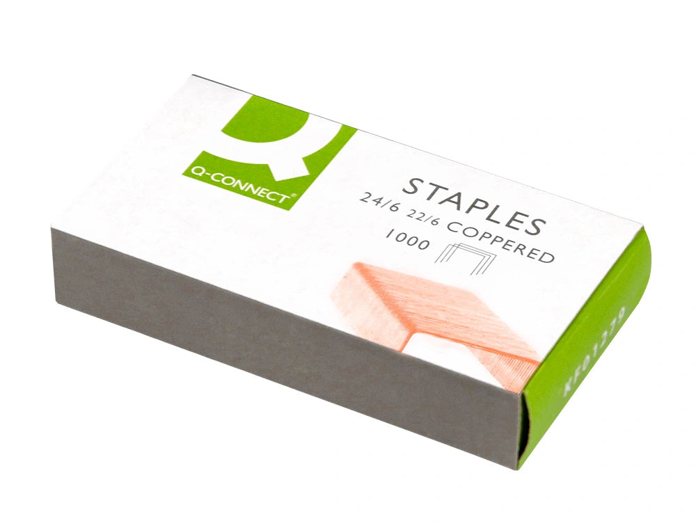 Grapas q-connect nº 22/6 24/6 cobreadas caja de 1000 unidades