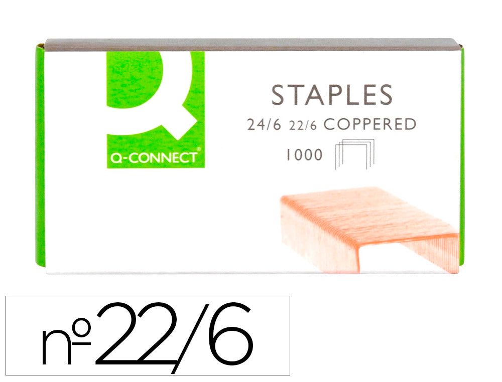 Grapas q-connect nº 22/6 24/6 cobreadas caja de 1000 unidades