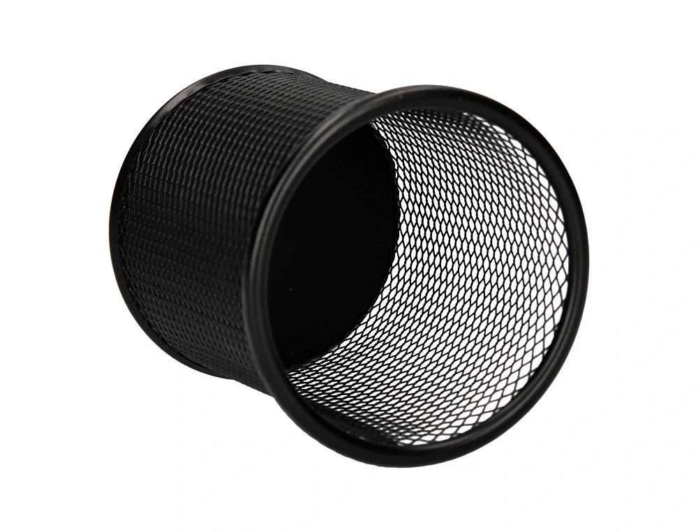 Cubilete portalapices q-connect negro metal redondo rejilla diametro 86 mm alto 105 mm