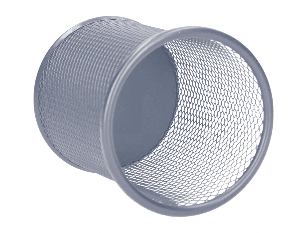 Cubilete portalapices q-connect negro metal redondo rejilla diametro 86 mm alto 105 mm