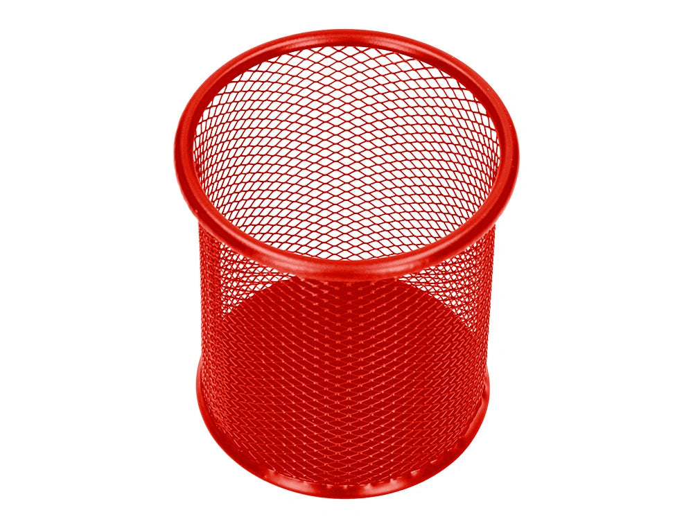 Cubilete portalapices q-connect negro metal redondo rejilla diametro 86 mm alto 105 mm
