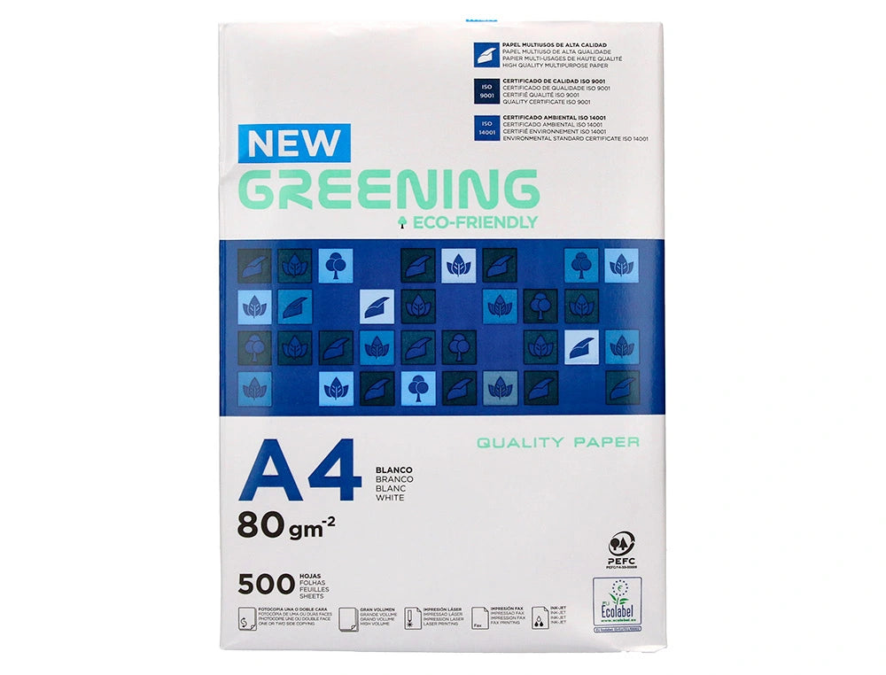 Papel fotocopiadora greening din a4 80 gramos paquete de 500 hojas