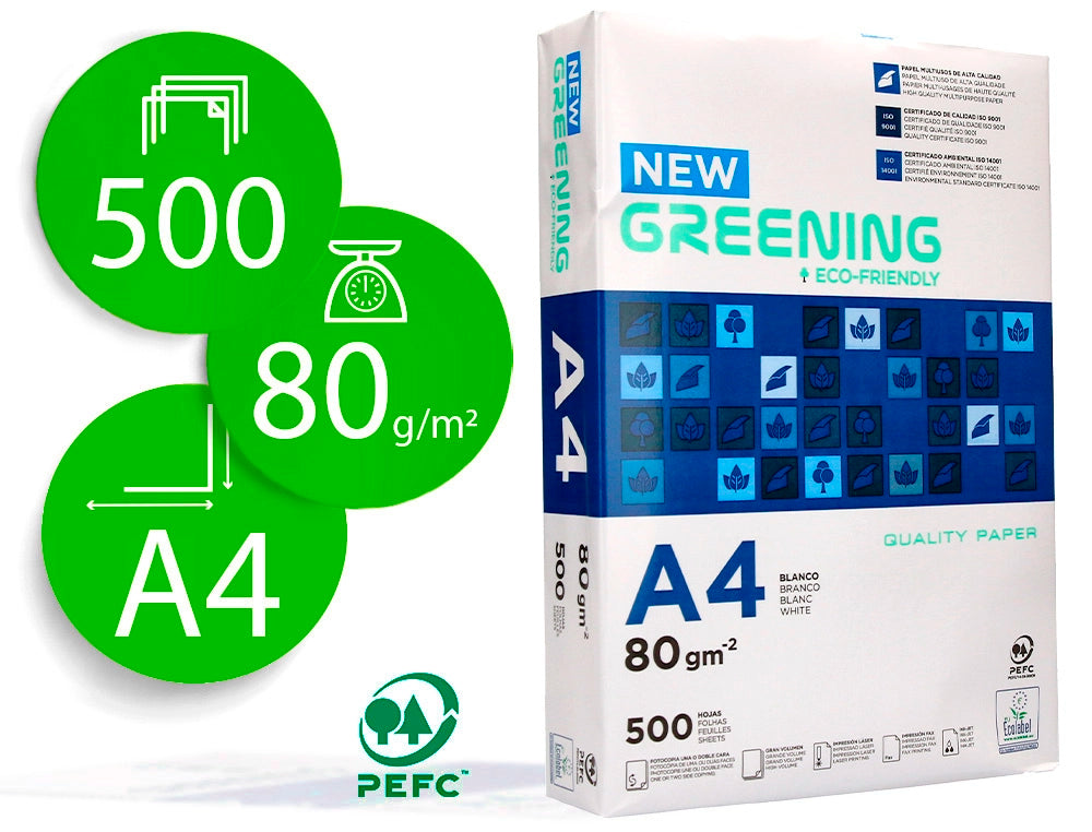 Papel fotocopiadora greening din a4 80 gramos paquete de 500 hojas