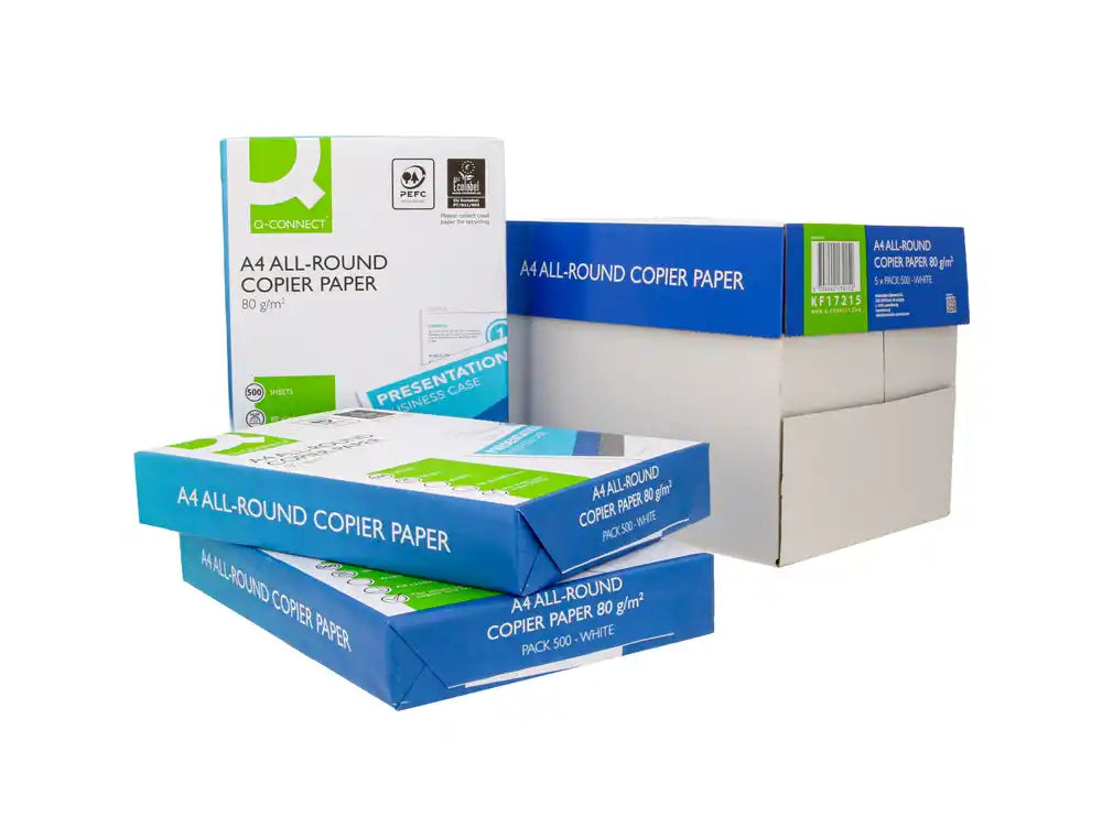Papel fotocopiadora q-connect economy din a4 80 gramos paquete de 500 hojas caja por 5
