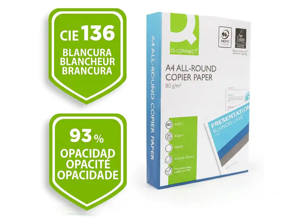 Papel fotocopiadora q-connect economy din a4 80 gramos paquete de 500 hojas caja por 5