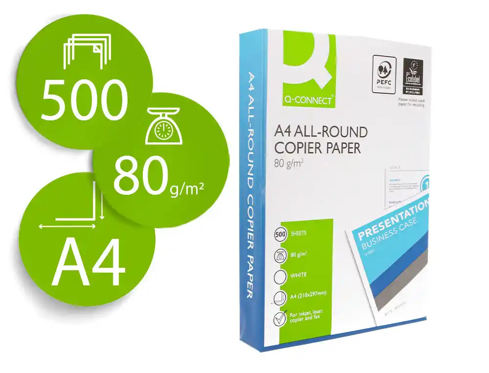 Papel fotocopiadora q-connect economy din a4 80 gramos paquete de 500 hojas caja por 5