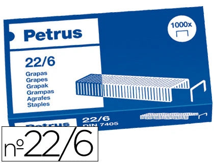 Grapas petrus nº 22/6 cobreadas caja de 1000 unidadesGrapas petrus nº 22/6 cobreadas caja de 1000 unidades
